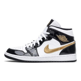 Nike Air Jordan 1 Mid Patent Black White Gold