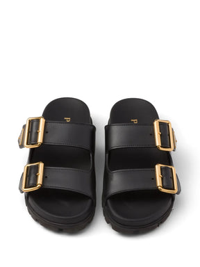 Prada triangle-logo leather slides