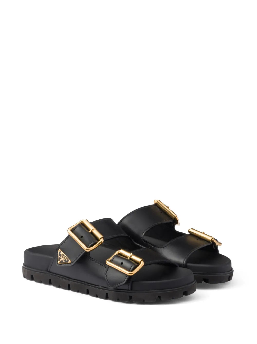 Prada triangle-logo leather slides