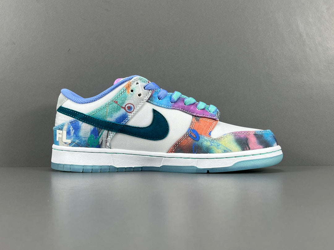 Futura Laboratories x Nike SB Dunk Low White and Geode Teal