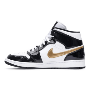 Nike Air Jordan 1 Mid Patent Black White Gold