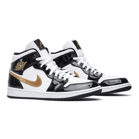 Nike Air Jordan 1 Mid Patent Black White Gold